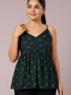 Green Printed Spaghetti Strap Peplum Top