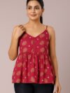Women's Maroon Printed Rayon Peplum Top