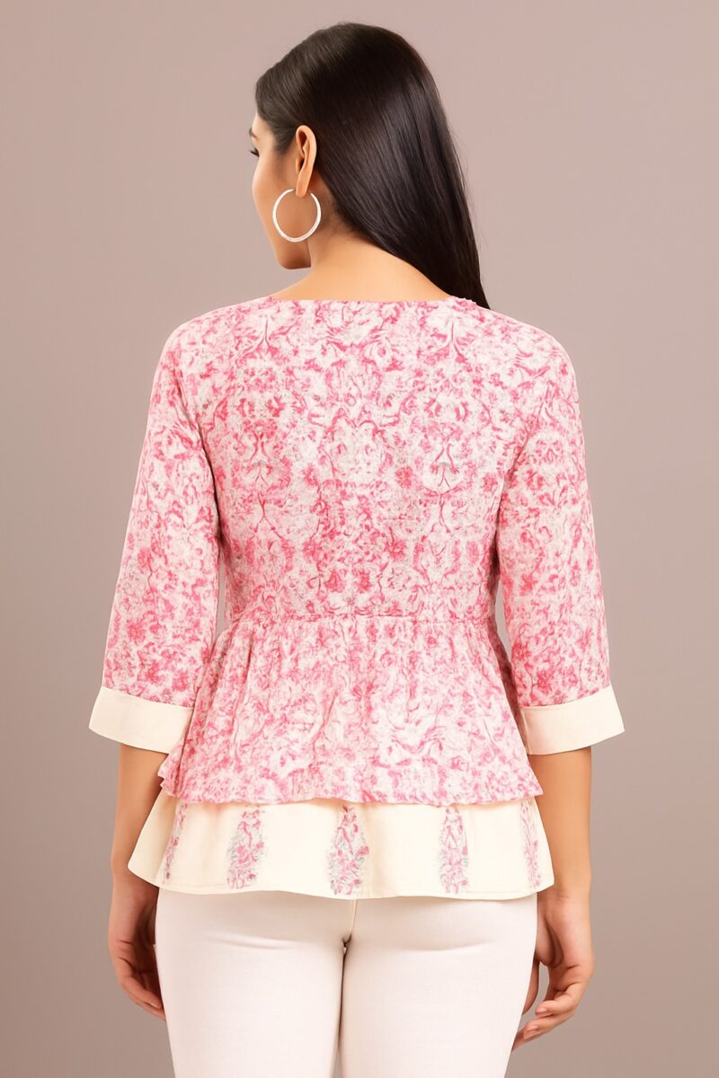 Women's Pink & Cream Layered Rayon Peplum Top - Image 2