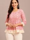 Women's Pink & Cream Layered Rayon Peplum Top