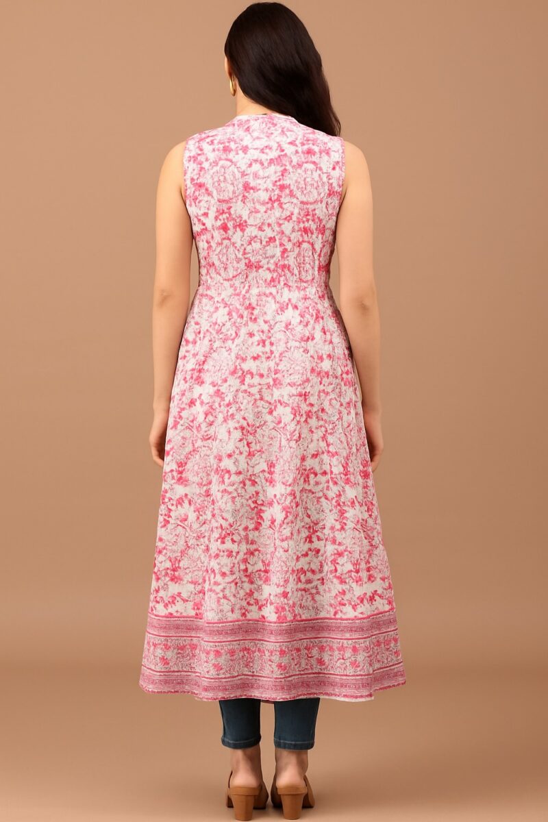 Women's Pink Sleeveless Printed Rayon A-Line Kurta - Image 2