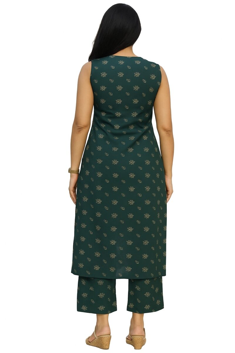 Women's Sleeveless Green Ethnic Printed Kurta Set - Image 2