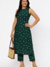 Women's Sleeveless Green Ethnic Printed Kurta Set