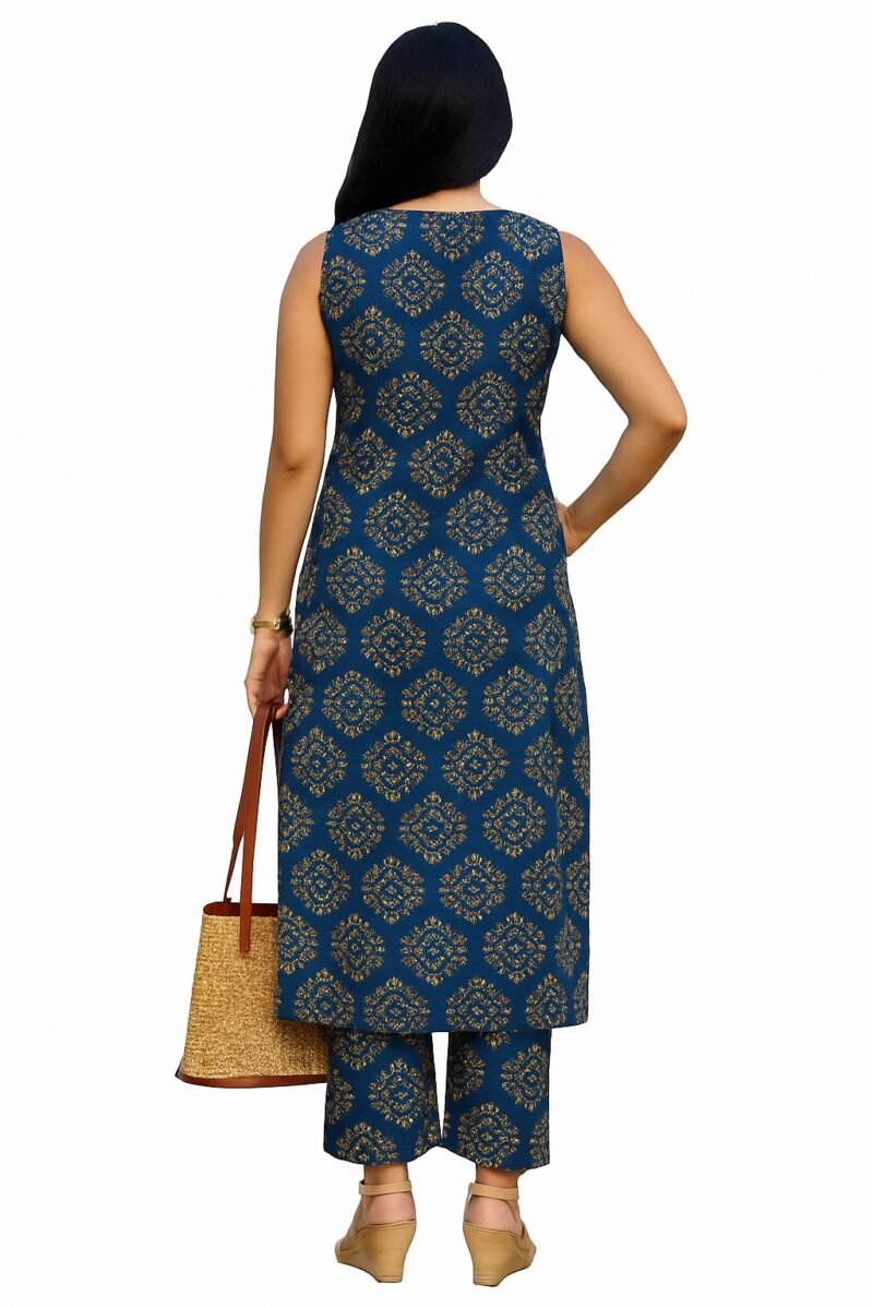 Women's Sleeveless Navy Blue Ethnic Kurta - Image 2