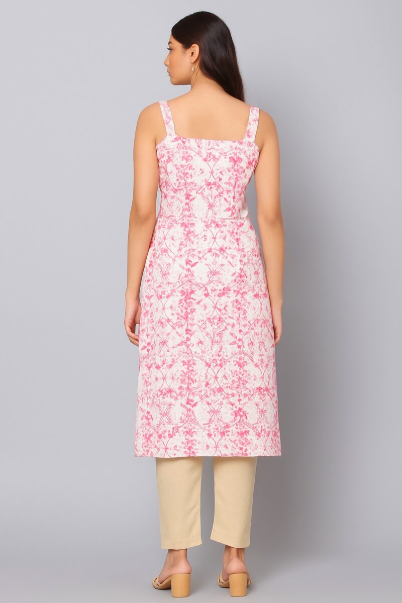 Women's Off-White & Pink Sleeveless Printed Kurta Set - Image 2