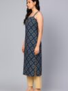 Women's Navy Blue Sleeveless Kurta Set with All-Over Ethnic Print