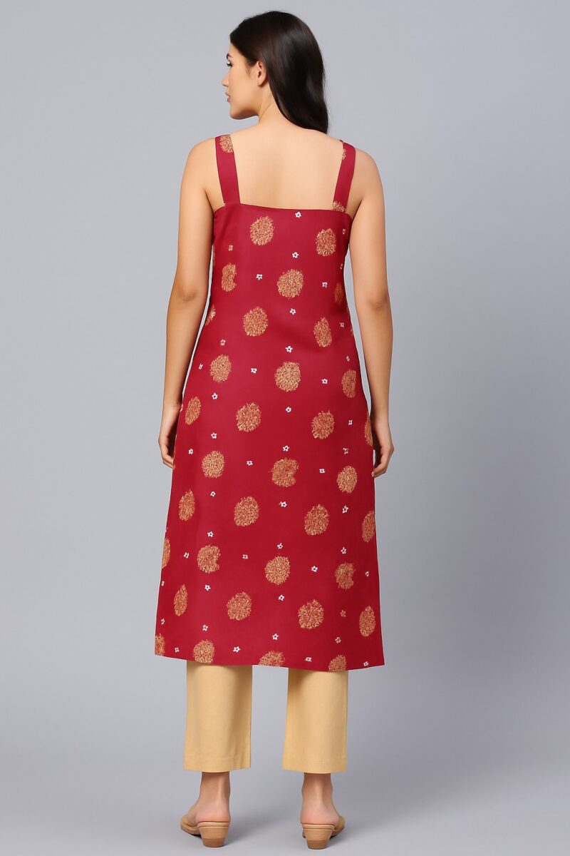 Maroon Printed Rayon Straight Kurta with Straps - Image 4