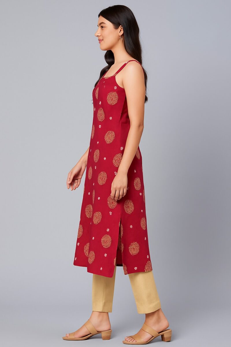Maroon Printed Rayon Straight Kurta with Straps - Image 3