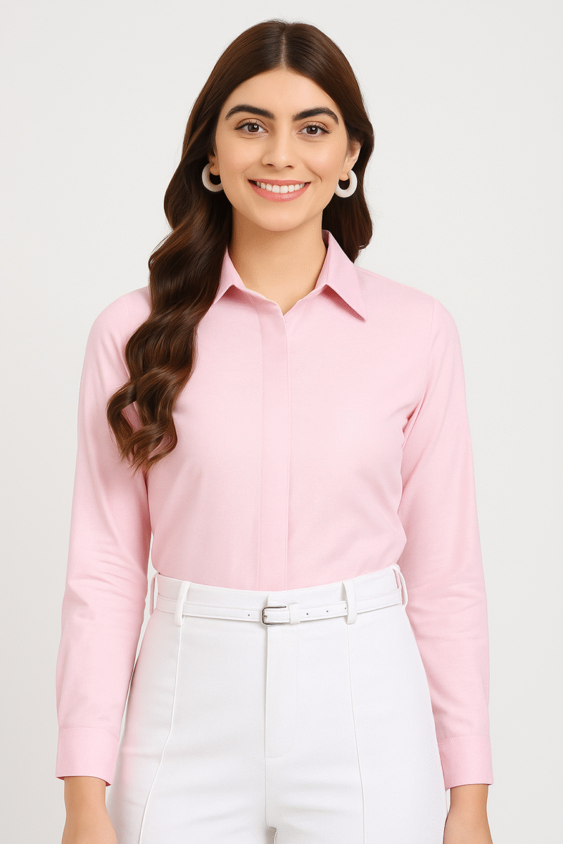 Women's Pink Solid Formal Shirt - Image 2