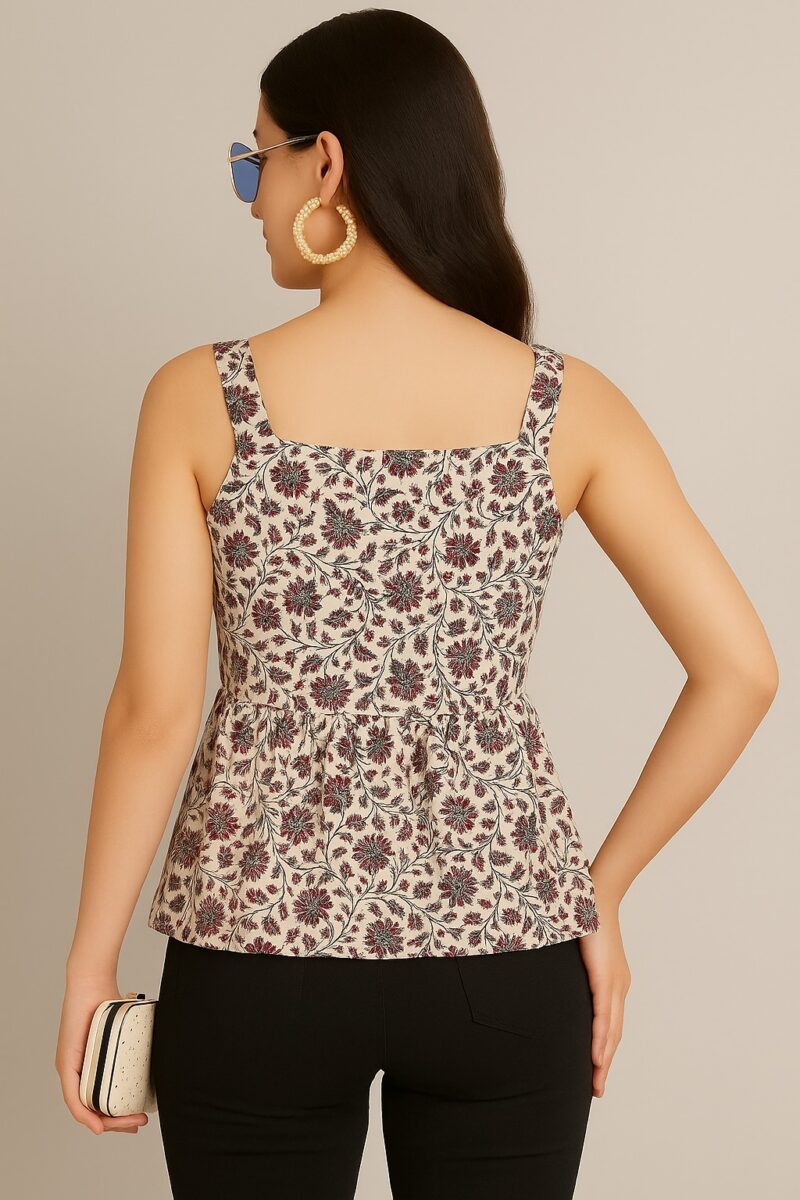 Elegant Handblock Sleeveless Cotton Peplum Top - Image 3