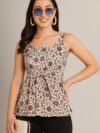 Elegant Handblock Sleeveless Cotton Peplum Top