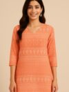 Peach Printed 3/4 Sleeve Kurti