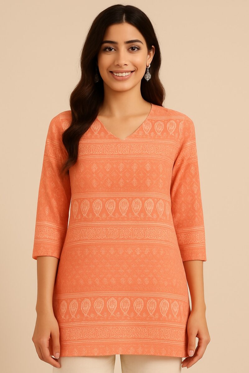Peach Printed 3/4 Sleeve Kurti
