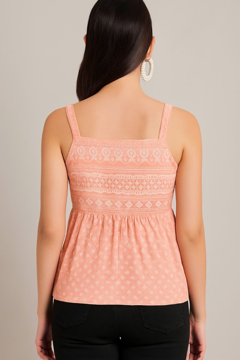 Orange Printed Bow Tie Top - Image 2