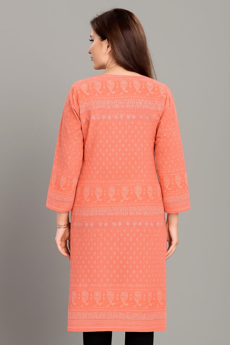Peach Printed A-Line Kurti - Image 3