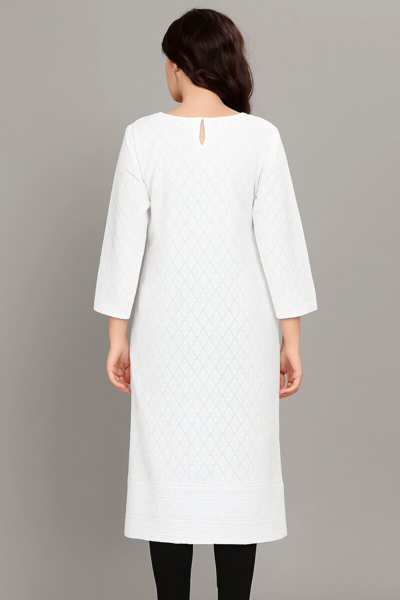White Eyelet Kurta with Button Detail - Image 3