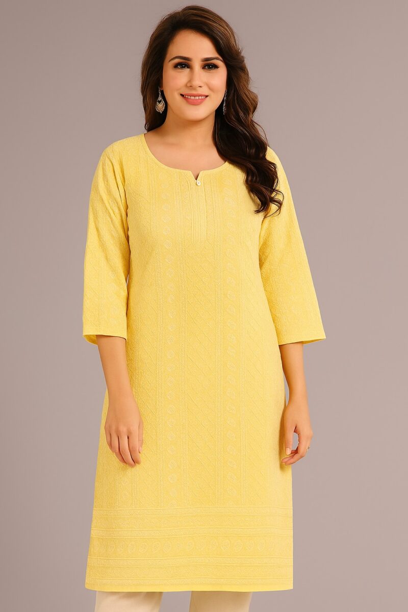 Yellow Printed Kurta with Button Detail