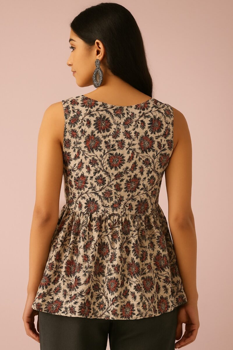 Floral Handblock Rayon Sleeveless Top - Image 3