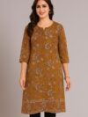 Floral Printed Mustard Nylon Straight Kurti