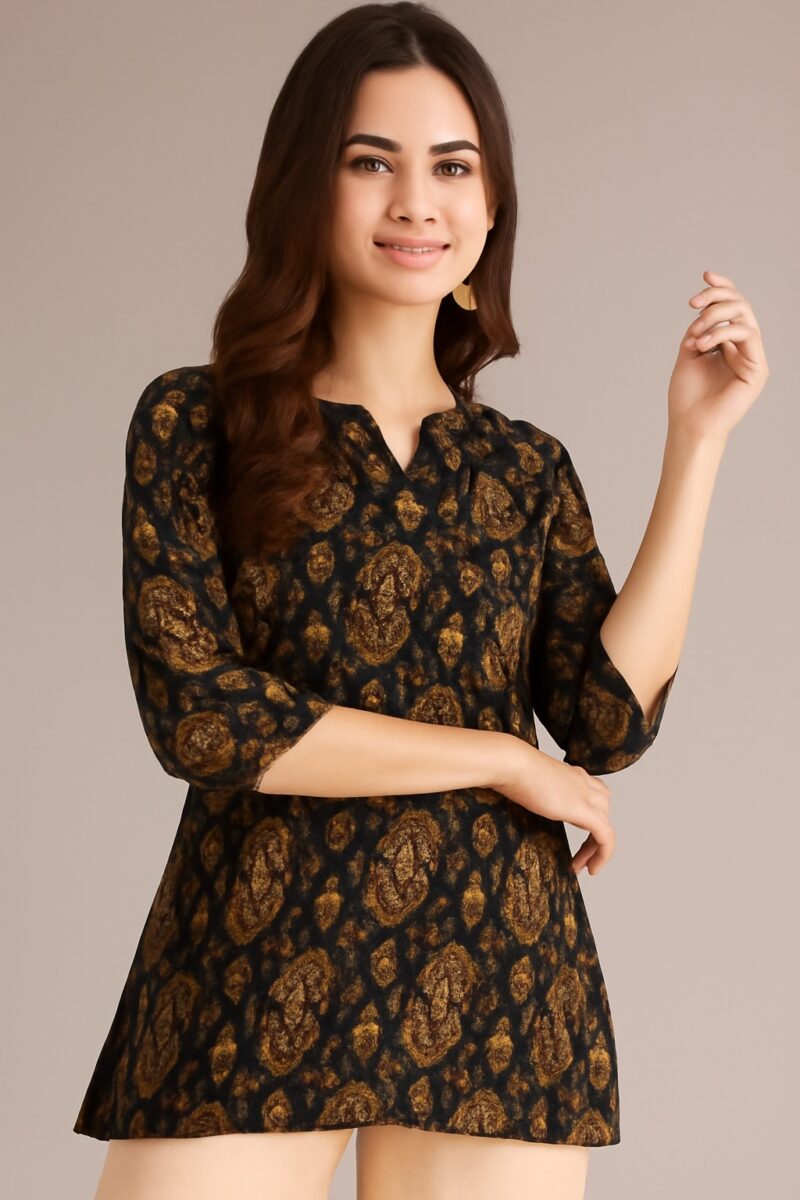 Black & Gold Printed Nylon Straight Top