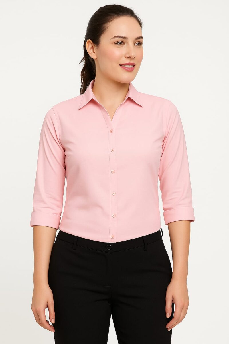 Women's Light Pink Formal Shirt – 3/4th Sleeve (Cotton Blend)